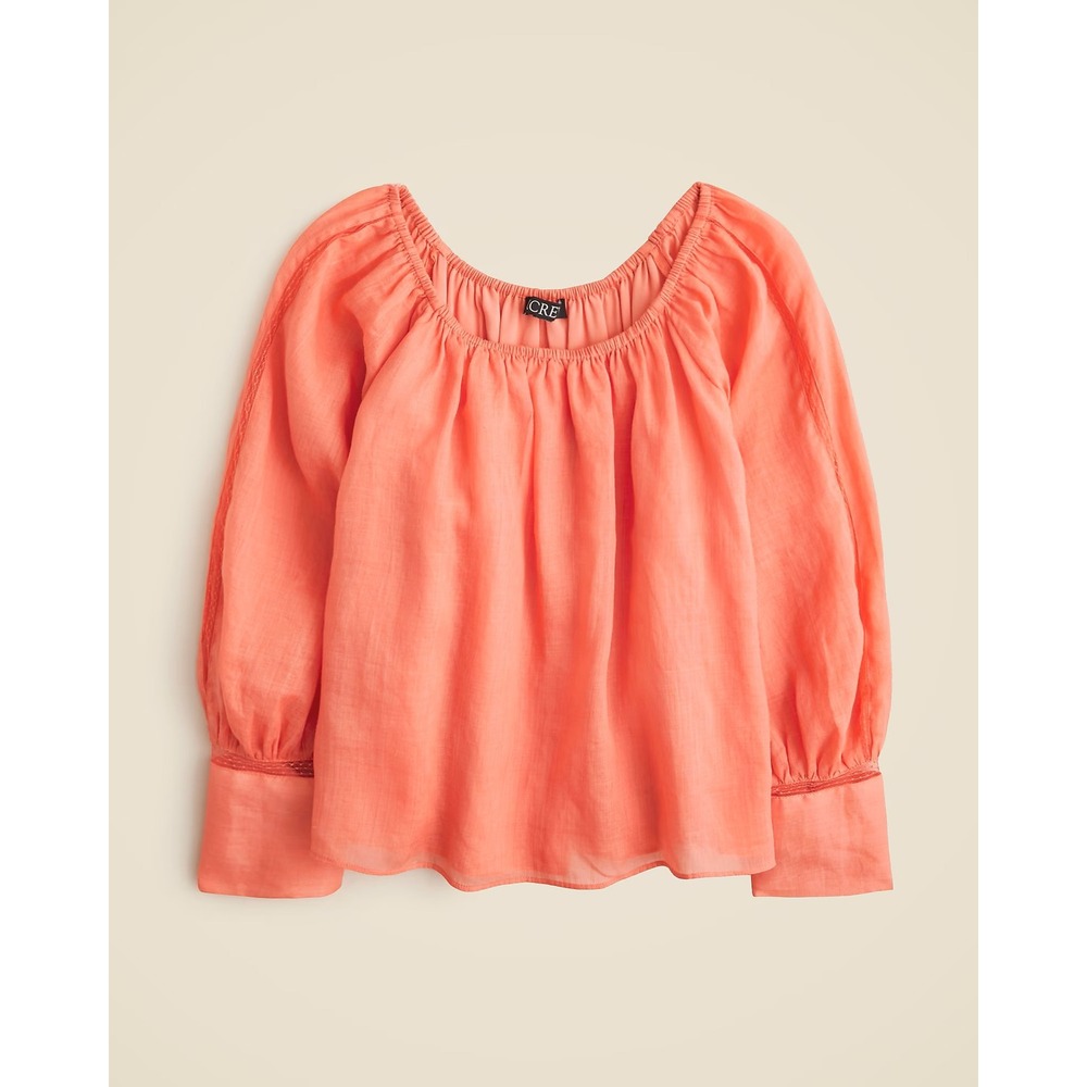 J.Crew Collection Lace-trim gathered top Linen Sun Bleached‎ Coral Medium NWT